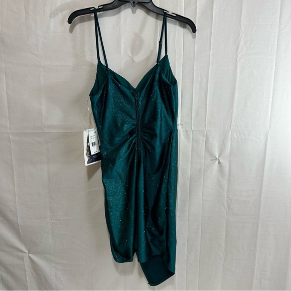 Love, Nickie Lee Womens Metallic Glitter Strappy Dress in Emerald Size Medium - Picture 7 of 10